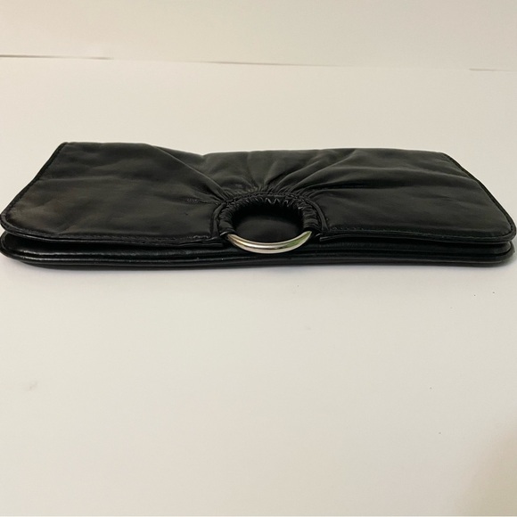 Vintage Spring Black Faux Leather Envelope Clutch Y2K Silver Ring Handbag - Picture 5 of 16